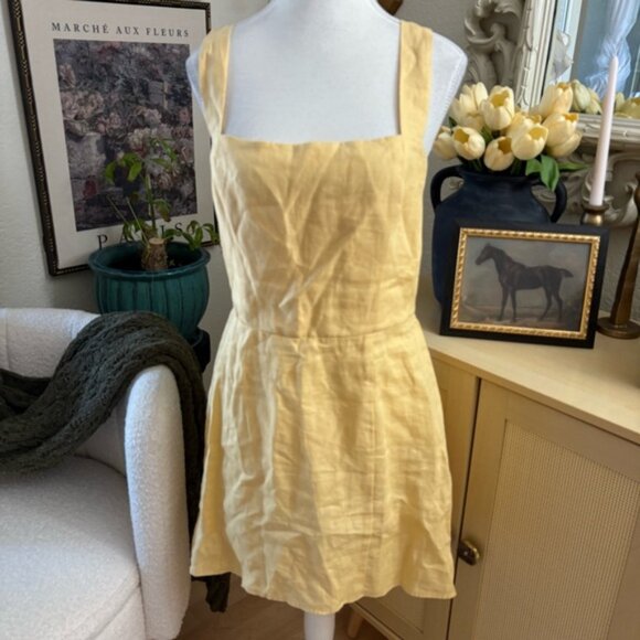 REFORMATION Brigitte Linen Dress‎ Smock Butter Yellow Mini Size 10 - Picture 3 of 9